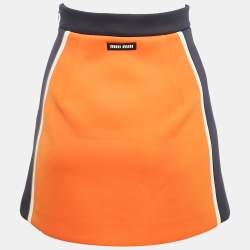 Miu Miu Orange Jersey Bow Detail Mini Skirt XS