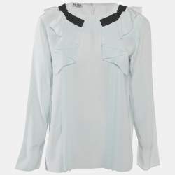 Miu Miu Blue Silk Ruffled Blouse M