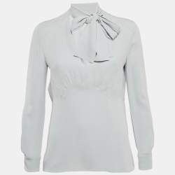Miu Miu Grey Silk Neck Tie Detil Top S