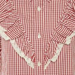 Miu Miu Red/White Cotton Gingham Ruffled Button Front Blouse M