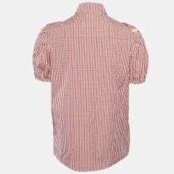Miu Miu Red/White Cotton Gingham Ruffled Button Front Blouse M