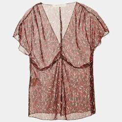 Miu Miu Vintage Red Printed Chiffon Ruche Top M
