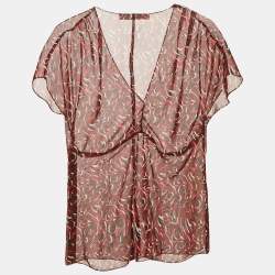 Miu Miu Vintage Red Printed Chiffon Ruche Top M