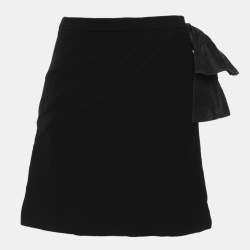 Pre Owned Miu Miu Black Crepe Bow Mini Skirt S