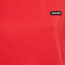 مملوكة مسبقًا Miu Miu Red Logo-Patch Jersey Crewneck T-Shirt L