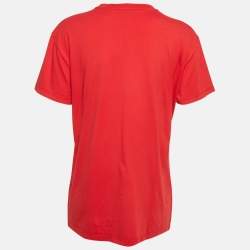 مملوكة مسبقًا Miu Miu Red Logo-Patch Jersey Crewneck T-Shirt L