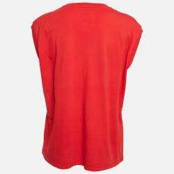 Pre Owned Miu Miu Red Logo-Patch Jersey Sleeveless T-Shirt L
