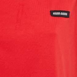 Pre Owned Miu Miu Red Logo-Patch Jersey Sleeveless T-Shirt L