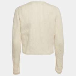 Pre Owned Miu Miu Cream Rib Knit Closure Detail Cardigan S