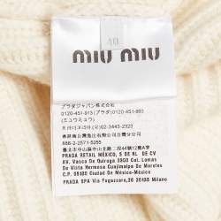 Pre Owned Miu Miu Cream Rib Knit Closure Detail Cardigan S