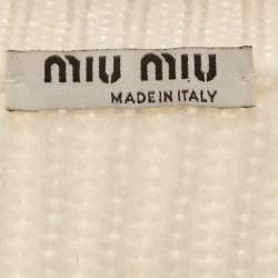 Pre Owned Miu Miu Cream Rib Knit Closure Detail Cardigan S