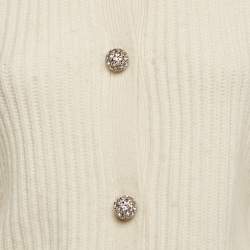 Pre Owned Miu Miu Cream Rib Knit Closure Detail Cardigan S