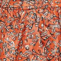 Pre Owned Miu Miu Orange Printed Silk Pleated Mini Skirt S