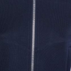 Pre Owned Miu Miu Navy Blue Cotton Blend Logo Tape Knit Zip Up Jacket M