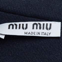 Pre Owned Miu Miu Navy Blue Cotton Blend Logo Tape Knit Zip Up Jacket M