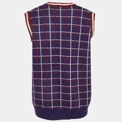 Pre Owned Miu Miu Blue Contrast Detail Wool Knit Sleeveless Sweater S