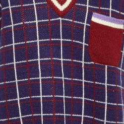 Pre Owned Miu Miu Blue Contrast Detail Wool Knit Sleeveless Sweater S