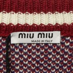 Pre Owned Miu Miu Blue Contrast Detail Wool Knit Sleeveless Sweater S