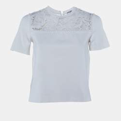 Pre Owned Miu Miu White Knit & Lace Top S