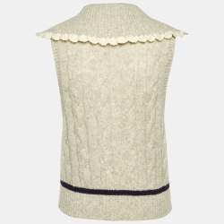 Pre Owned Miu Miu Ecru Cable Knit Sleeveless Top S
