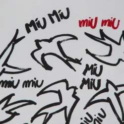 Pre Owned Miu Miu White Bird Print Cotton Knit Tie-Up Detail Top S