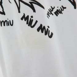 Pre Owned Miu Miu White Bird Print Cotton Knit Tie-Up Detail Top S