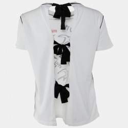 Pre Owned Miu Miu White Bird Print Cotton Knit Tie-Up Detail Top S