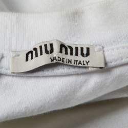 Pre Owned Miu Miu White Bird Print Cotton Knit Tie-Up Detail Top S