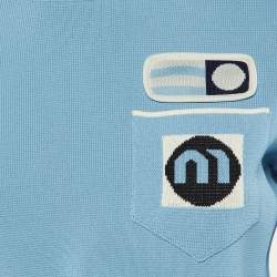 Pre Owned Miu Miu Blue Knit Intarsia Logo Detail Long Sleeve Top S