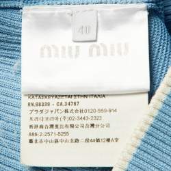 Pre Owned Miu Miu Blue Knit Intarsia Logo Detail Long Sleeve Top S