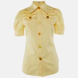 Pre Owned Miu Miu Yellow Cotton Ruffled Button Front Shirt S