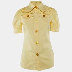 Pre Owned Miu Miu Yellow Cotton Ruffled Button Front Shirt XS