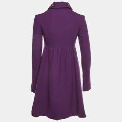 Pre Owned Miu Miu Purple Wool Embellished Long Sleeve Coat S