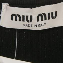 Pre Owned Miu Miu Black Rib Knit Logo Detail Strap Tank Top M