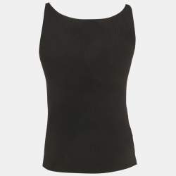 Pre Owned Miu Miu Black Rib Knit Logo Detail Strap Tank Top M