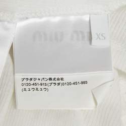 Pre Owned Miu Miu White Logo Applique Rib Knit Top XS