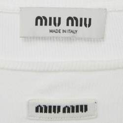 Pre Owned Miu Miu White Logo Applique Rib Knit Top XS