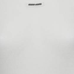 Pre Owned Miu Miu White Logo Applique Rib Knit Top XS