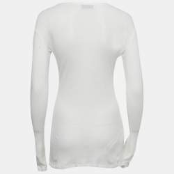 Pre Owned Miu Miu White Logo Applique Rib Knit Top XS