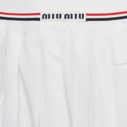 Pre Owned Miu Miu White Crepe Rib Waist Pleated Micro Skirt S