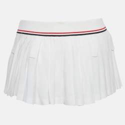 Pre Owned Miu Miu White Crepe Rib Waist Pleated Micro Skirt S