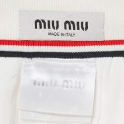 Pre Owned Miu Miu White Crepe Rib Waist Pleated Micro Skirt S