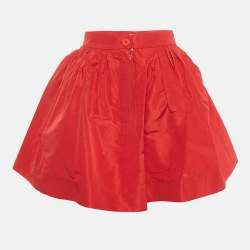 Pre Owned Miu Miu Red Synthetic Gathered Mini Skirt S