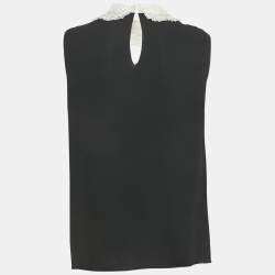 Pre Owned Miu Miu Black Crepe Doll Collar Detail Sleeveless Top M