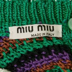 Pre Owned Miu Miu Multicolor Stripe Crochet Knit Short Sleeve Sweater S