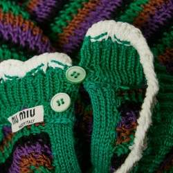 Pre Owned Miu Miu Multicolor Stripe Crochet Knit Short Sleeve Sweater S