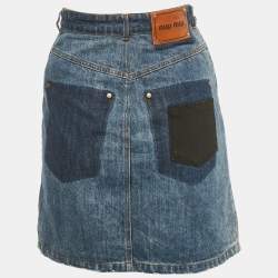 Pre Owned تنورة ميو ميو جينز أزرق مفتوحة صغير - سمول