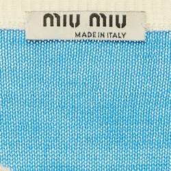 Pre Owned Miu Miu Blue Intrasia Wool Knit Short Sleeve Sweater M
