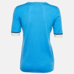 Pre Owned Miu Miu Blue Intrasia Wool Knit Short Sleeve Sweater M