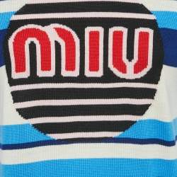 Pre Owned Miu Miu Blue Intrasia Wool Knit Short Sleeve Sweater M